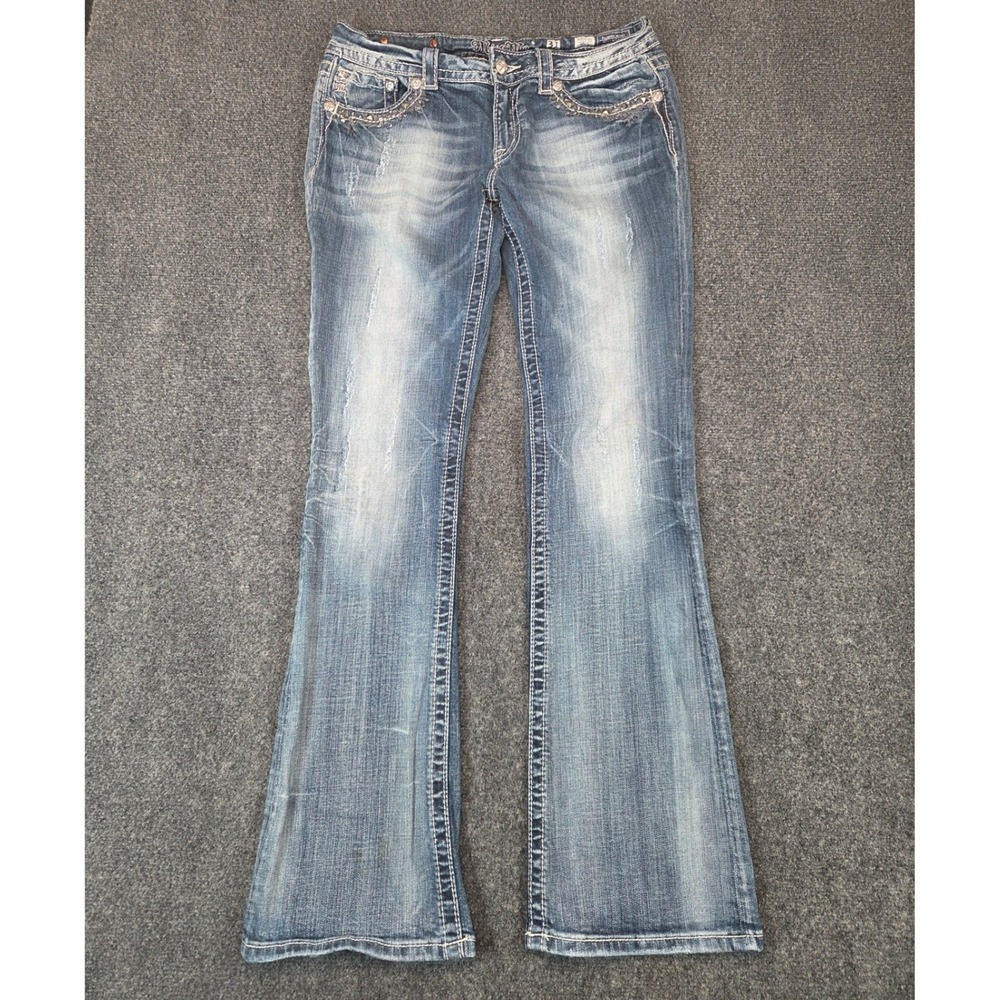 Miss Me Bootcut Jeans Womens 31 Blue Medium Wash Embellished Studded